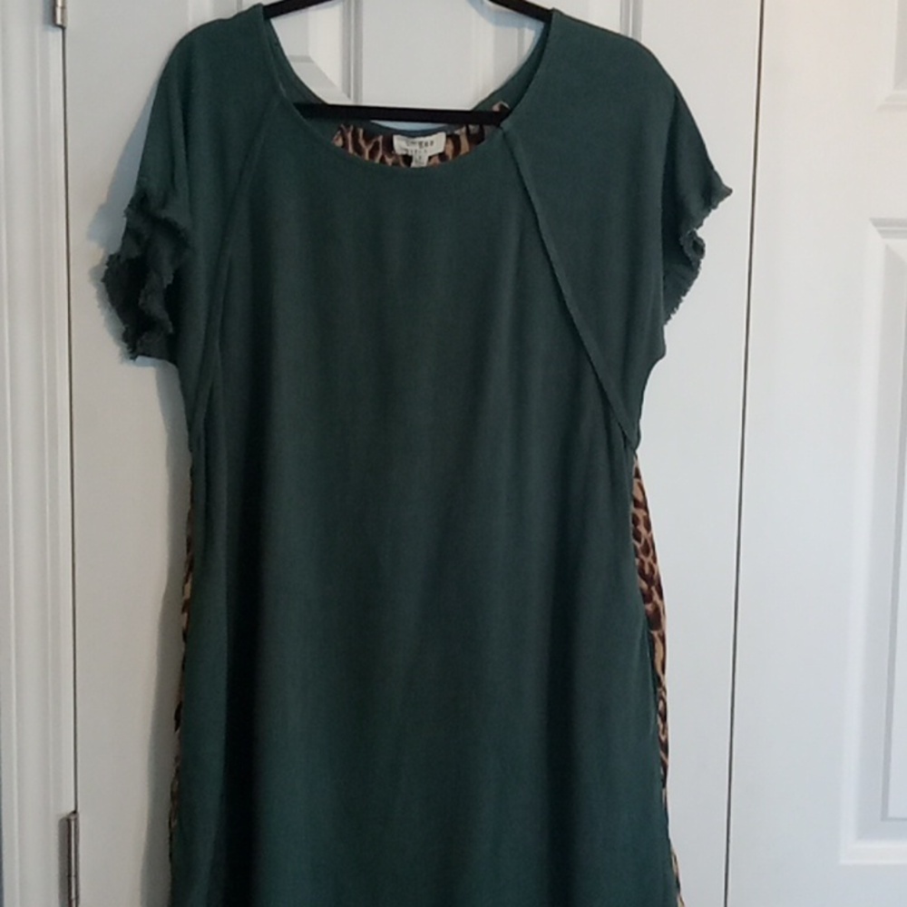 Umgee Green Dress with Leopard Print Accents